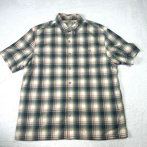 Duluth Trading Co Shirt Mens Large Blue Plaid Button Down Short Sleeve